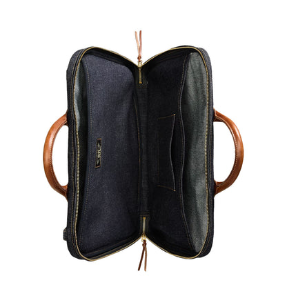 RRL By Ralph Lauren Leather-Trim Indigo Denim Briefcase Indigo - The Sporting Lodge