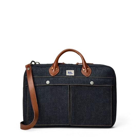 RRL By Ralph Lauren Leather-Trim Indigo Denim Briefcase Indigo - The Sporting Lodge