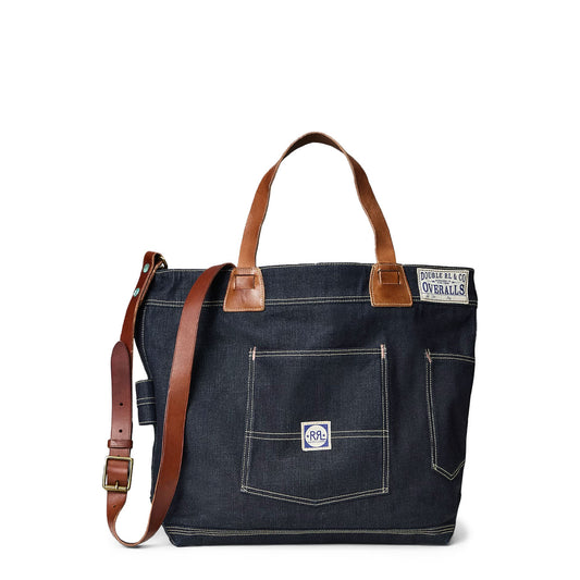 RRL By Ralph Lauren Leather-Trim Indigo Denim Tote Indigo/Brown - The Sporting Lodge