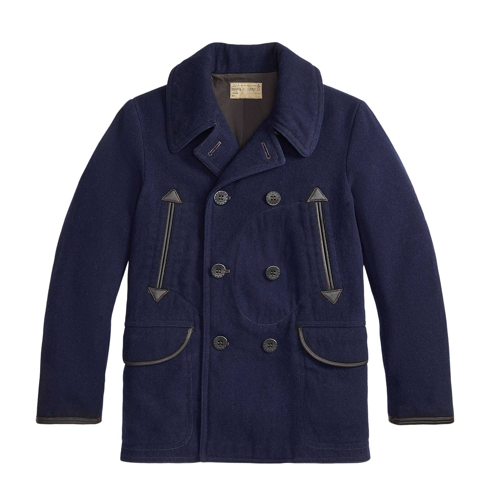 RRL By Ralph Lauren Leather-Trim Wool-Blend Peacoat Vintage Navy