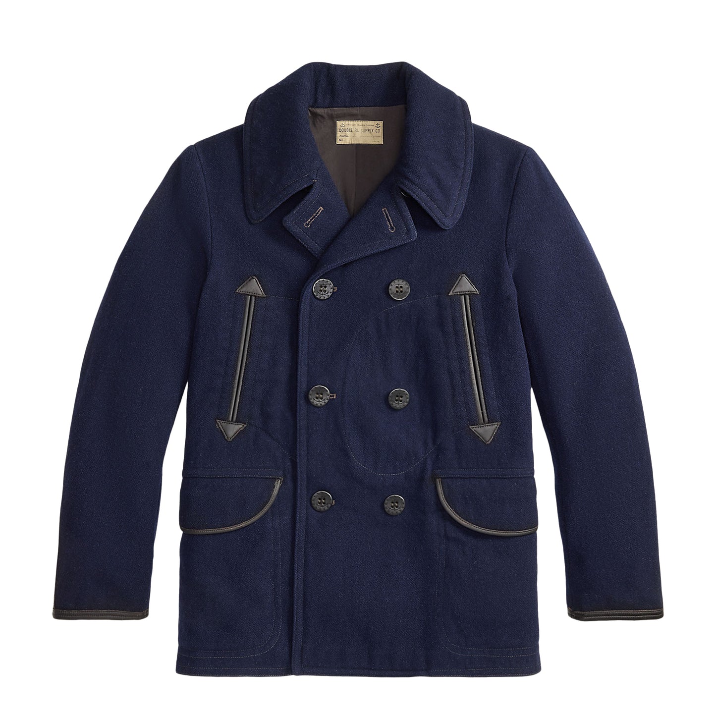 RRL By Ralph Lauren Leather-Trim Wool-Blend Peacoat Vintage Navy