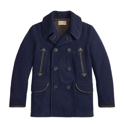 RRL By Ralph Lauren Leather-Trim Wool-Blend Peacoat Vintage Navy