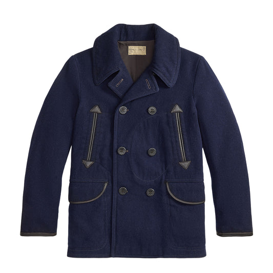 RRL By Ralph Lauren Leather-Trim Wool-Blend Peacoat Vintage Navy