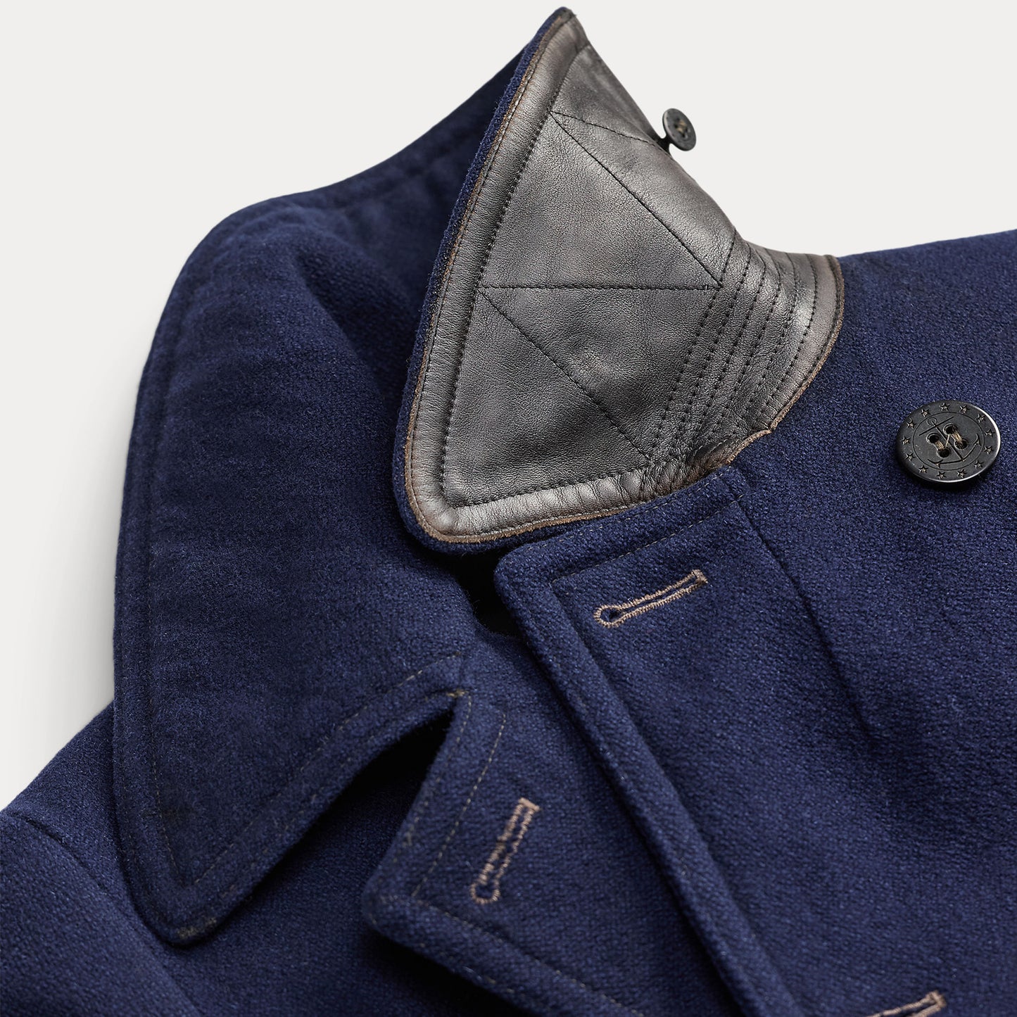 RRL By Ralph Lauren Leather-Trim Wool-Blend Peacoat Vintage Navy