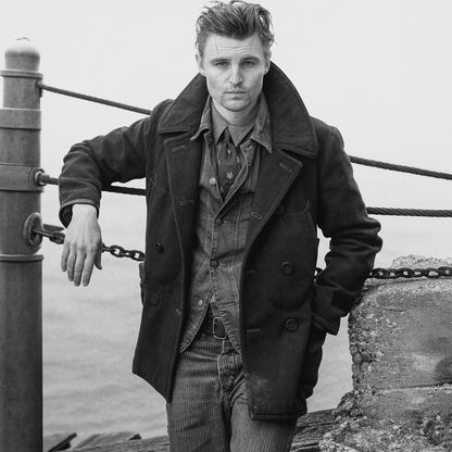 RRL By Ralph Lauren Leather-Trim Wool-Blend Peacoat Vintage Navy