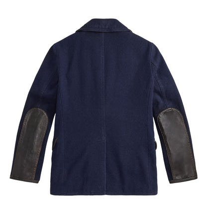 RRL By Ralph Lauren Leather-Trim Wool-Blend Peacoat Vintage Navy