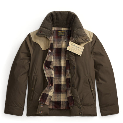RRL By Ralph Lauren Leather-Yoke Western Jacket Dark Olive