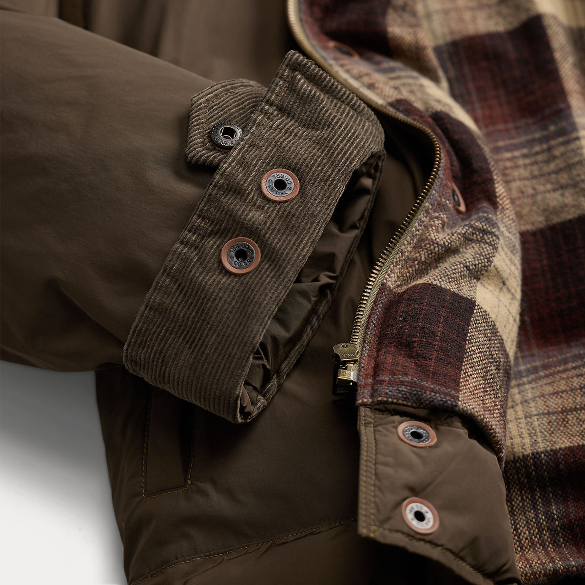 RRL By Ralph Lauren Leather-Yoke Western Jacket Dark Olive