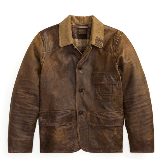 RRL By Ralph Lauren Leather Corduroy-Collar Jacket Vintage Brown