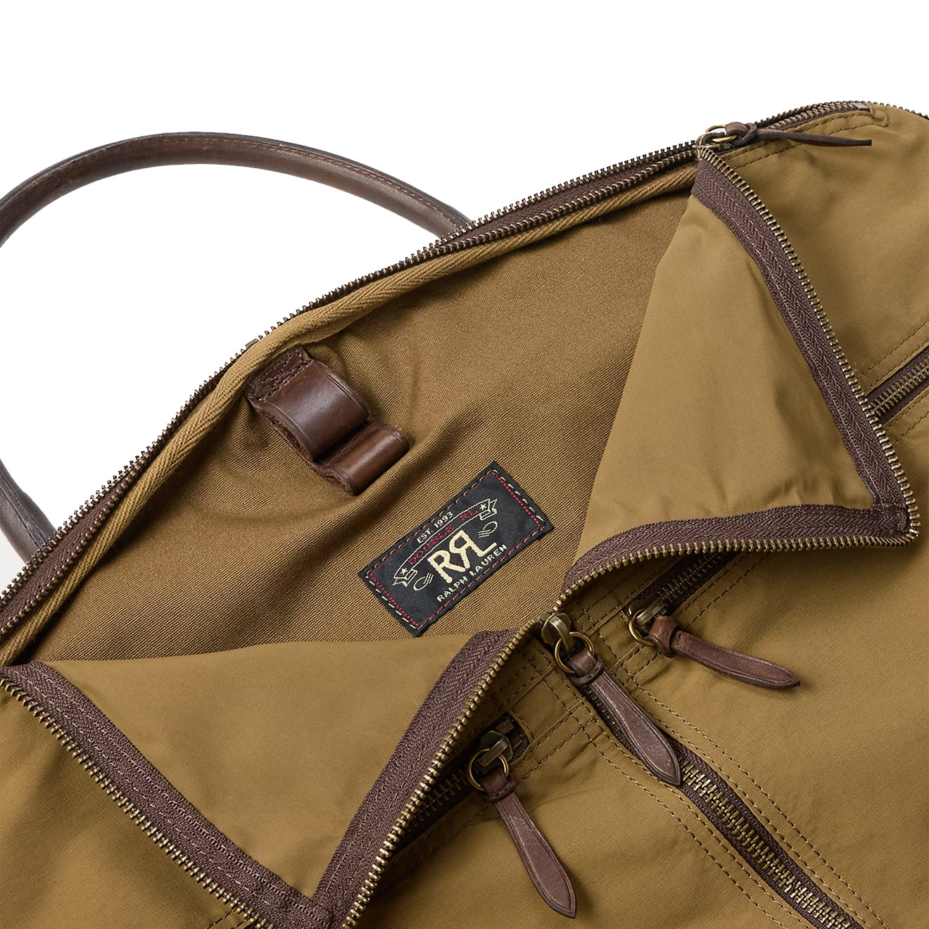 RRL By Ralph Lauren Leather Trim Oilcloth Garment Bag Small Khaki / Dark Mahogany
