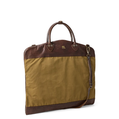 RRL By Ralph Lauren Leather Trim Oilcloth Garment Bag Small Khaki / Dark Mahogany