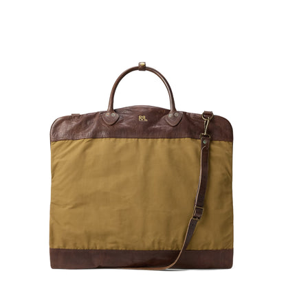 RRL By Ralph Lauren Leather Trim Oilcloth Garment Bag Small Khaki / Dark Mahogany