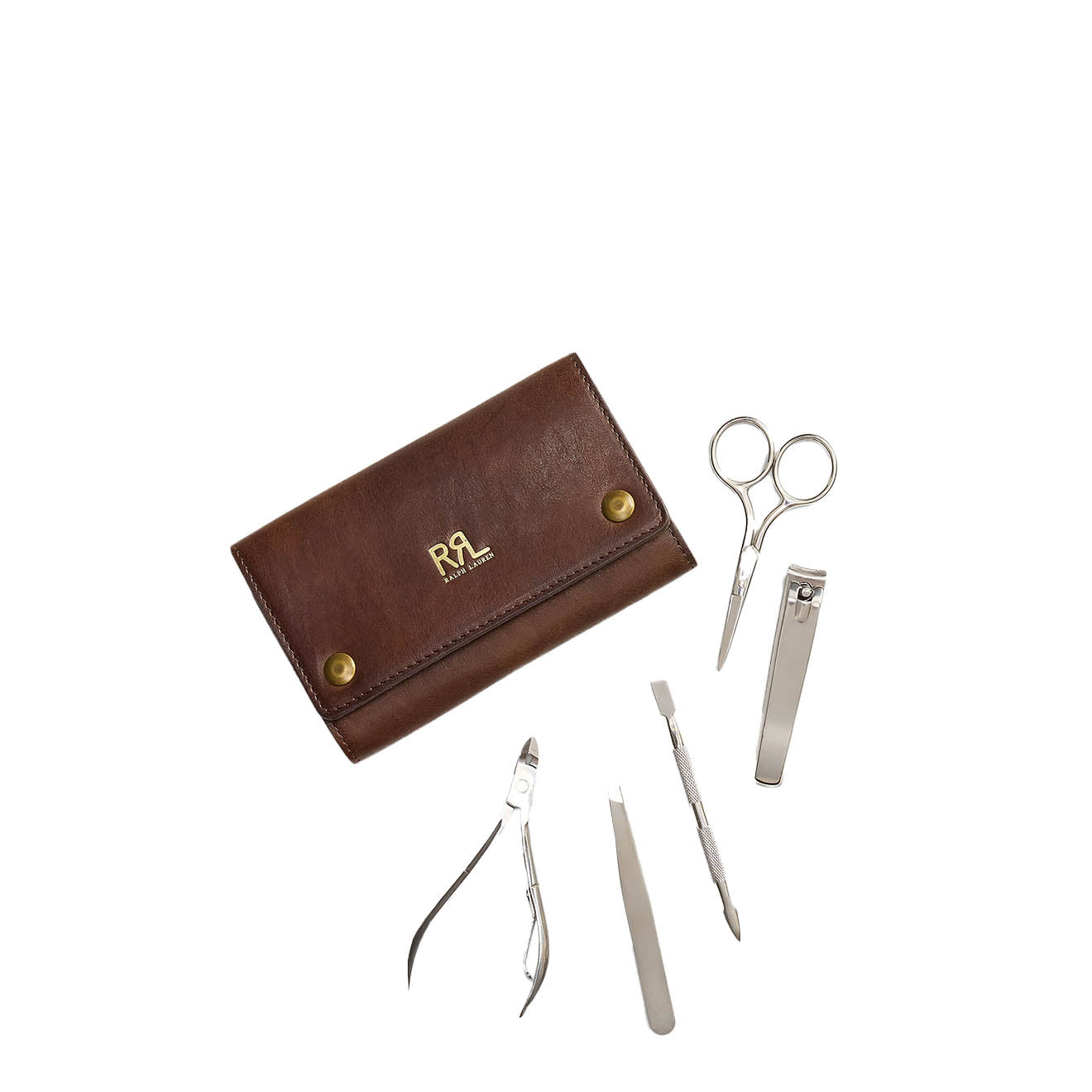 RRL By Ralph Lauren Nail Grooming Kit & Leather Case Dark Mahogany