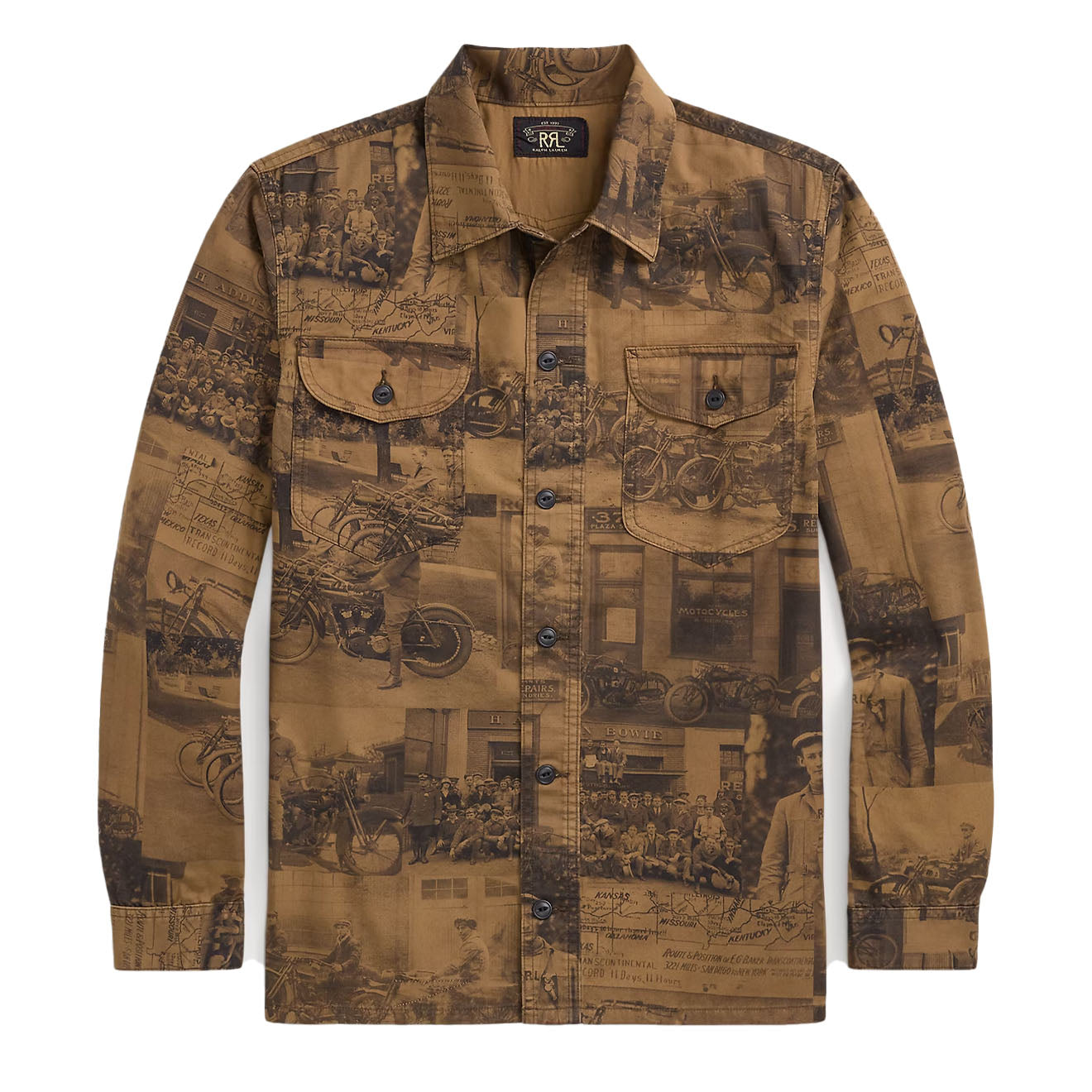 RRL By Ralph Lauren Photo-Print Twill Workshirt Tan Multi | The