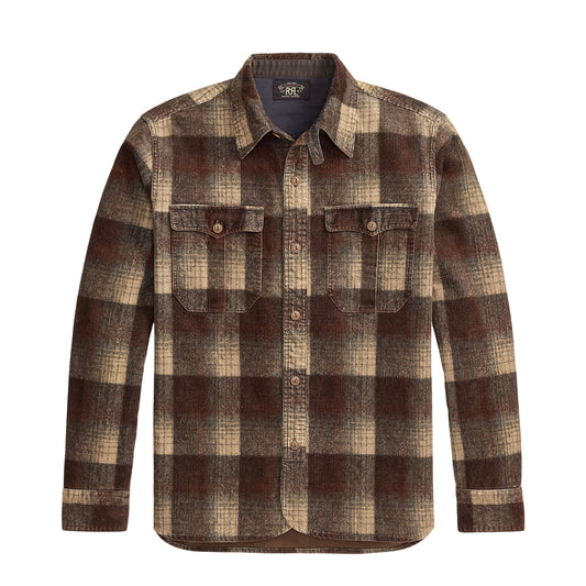 RRL By Ralph Lauren Plaid-Print Corduroy Workshirt Brown / Grey