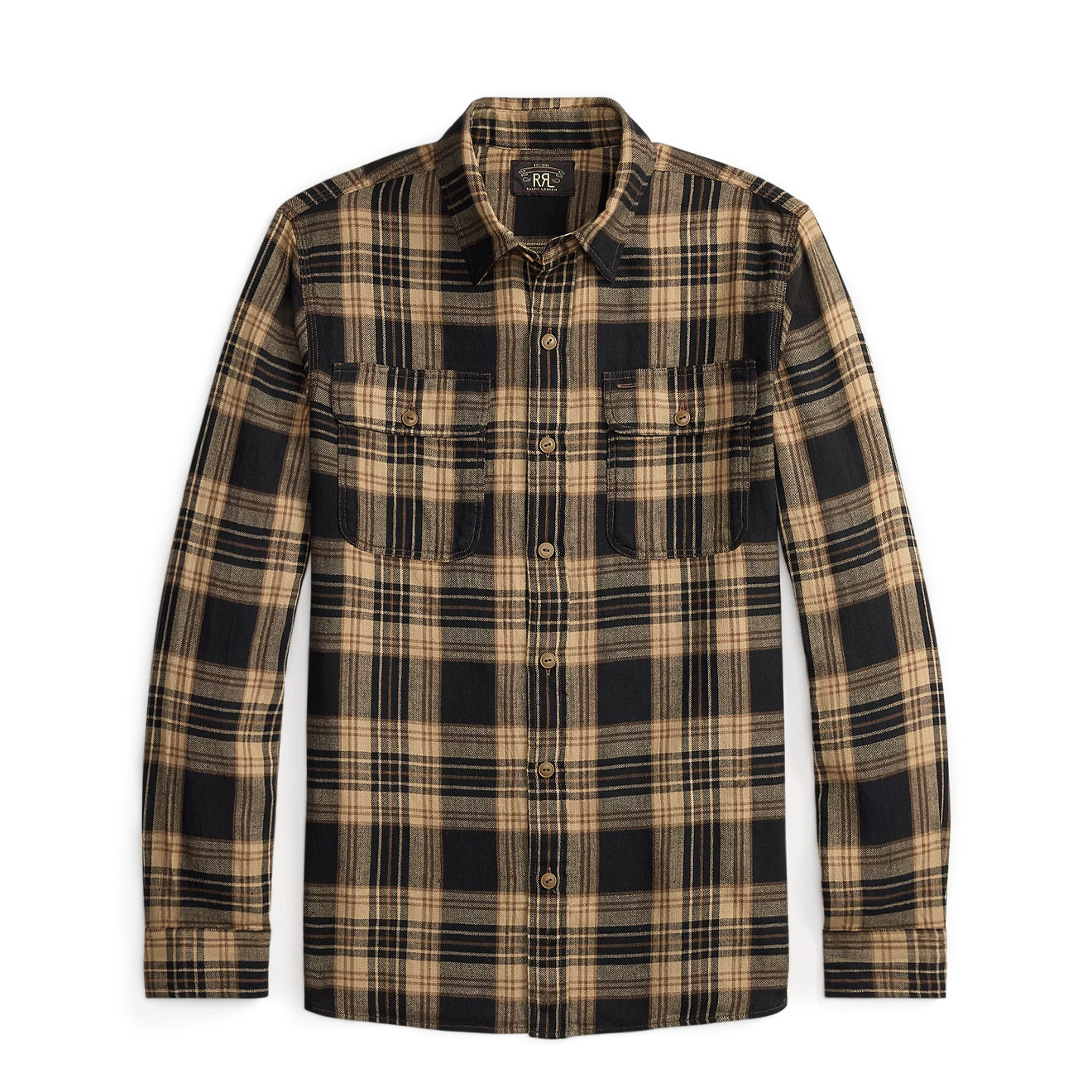RRL By Ralph Lauren Plaid Cotton-Linen Workshirt Black / Brown / Tan - The Sporting Lodge