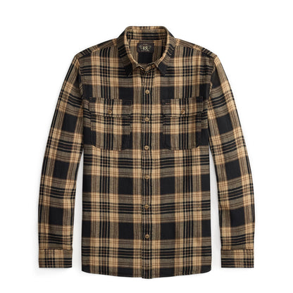 RRL By Ralph Lauren Plaid Cotton-Linen Workshirt Black / Brown / Tan - The Sporting Lodge