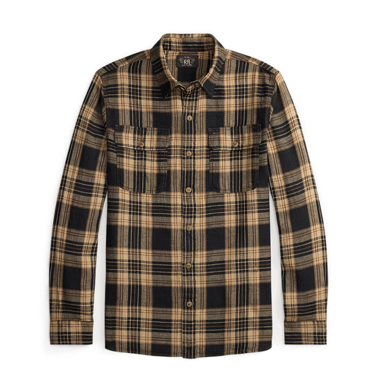 RRL By Ralph Lauren Plaid Cotton-Linen Workshirt Black / Brown / Tan - The Sporting Lodge
