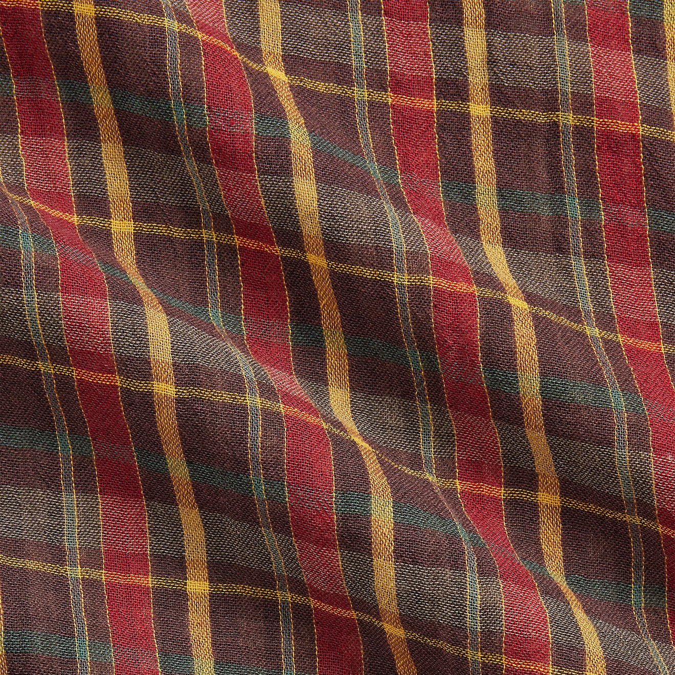 RRL By Ralph Lauren Plaid Double Faced Cotton Scarf Brown Plaid / Grey Checker