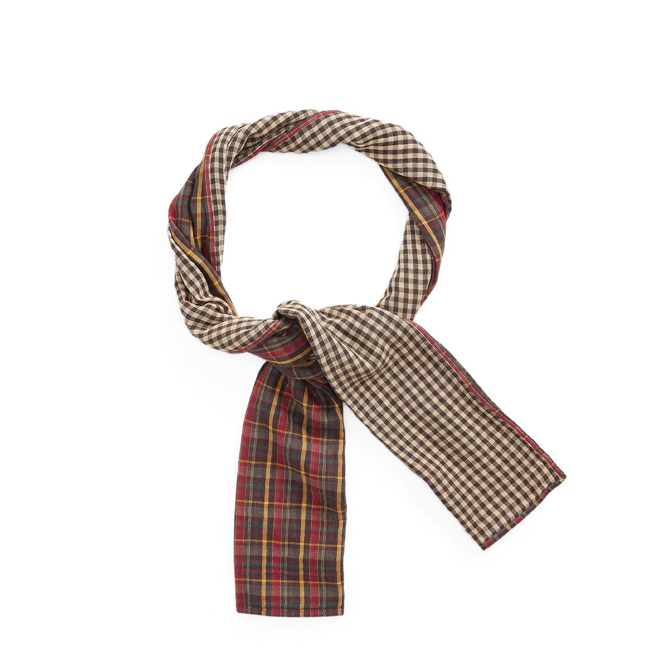 RRL By Ralph Lauren Plaid Double Faced Cotton Scarf Brown Plaid / Grey Checker