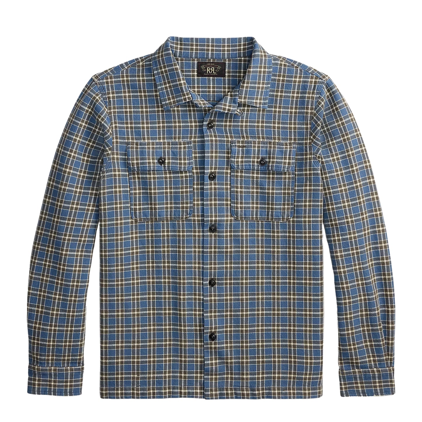 RRL By Ralph Lauren Plaid Twill Camp Shirt Blue / Grey