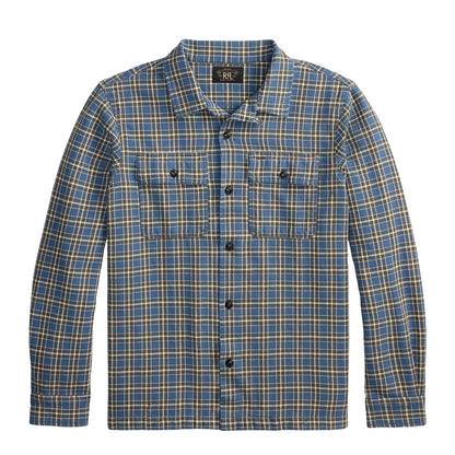 RRL By Ralph Lauren Plaid Twill Camp Shirt Blue / Grey