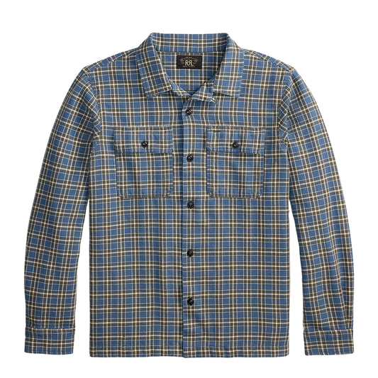 RRL By Ralph Lauren Plaid Twill Camp Shirt Blue / Grey