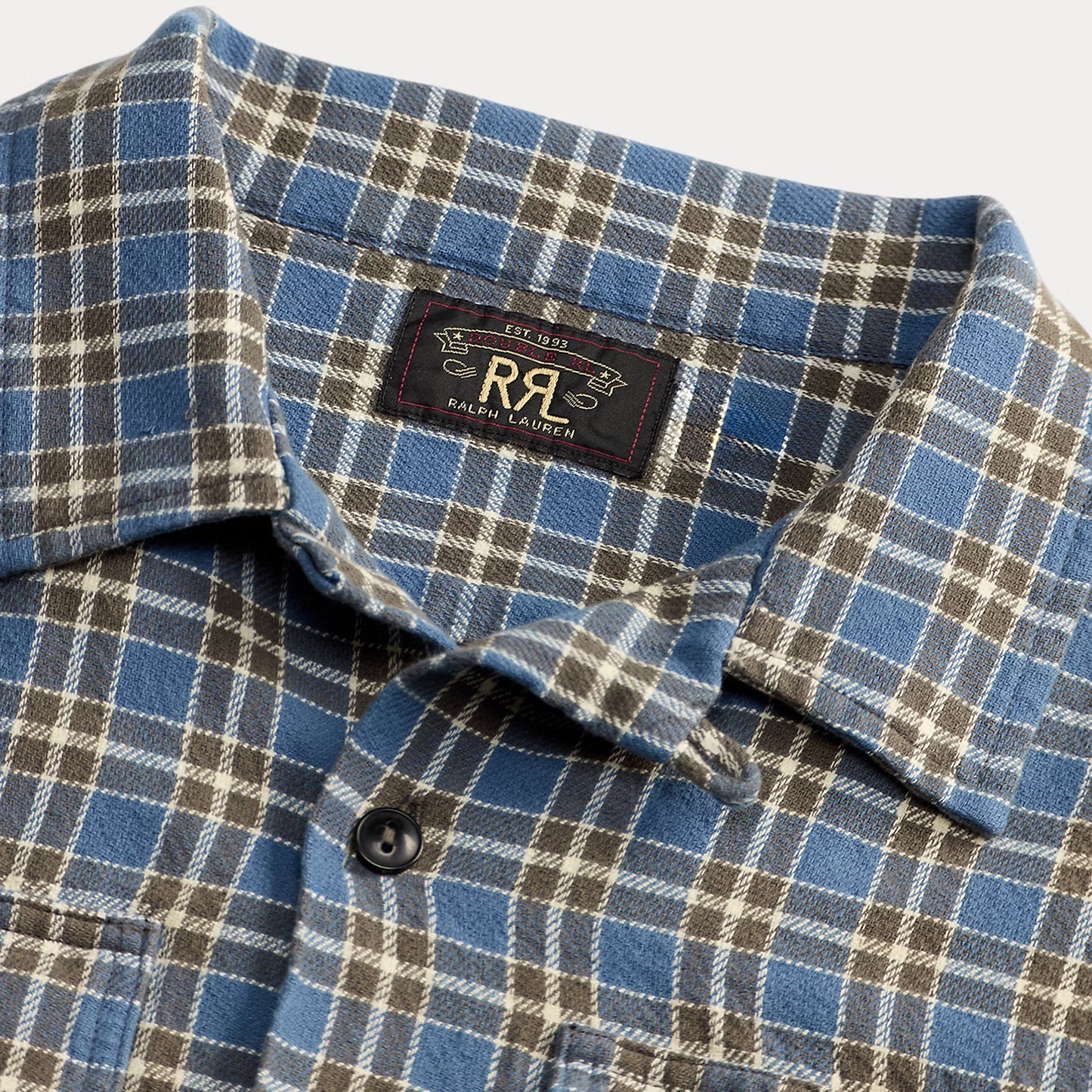 RRL By Ralph Lauren Plaid Twill Camp Shirt Blue / Grey