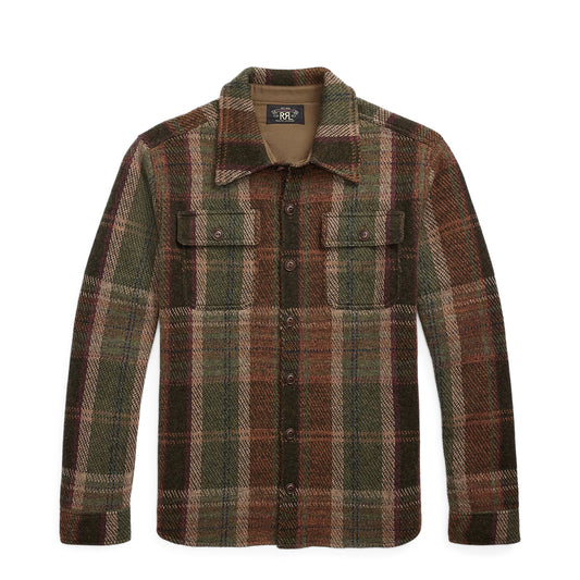 RRL By Ralph Lauren Plaid Wool Cashmere Workshirt Sweater Olive Multi