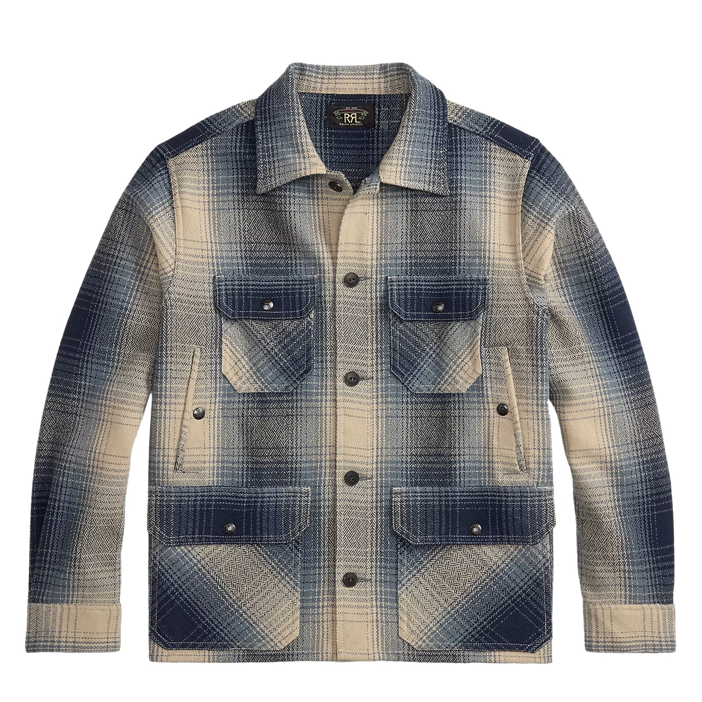 RRL By Ralph Lauren Plaid Wool Twill Overshirt Blue / Cream