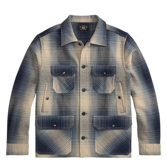 RRL By Ralph Lauren Plaid Wool Twill Overshirt Blue / Cream