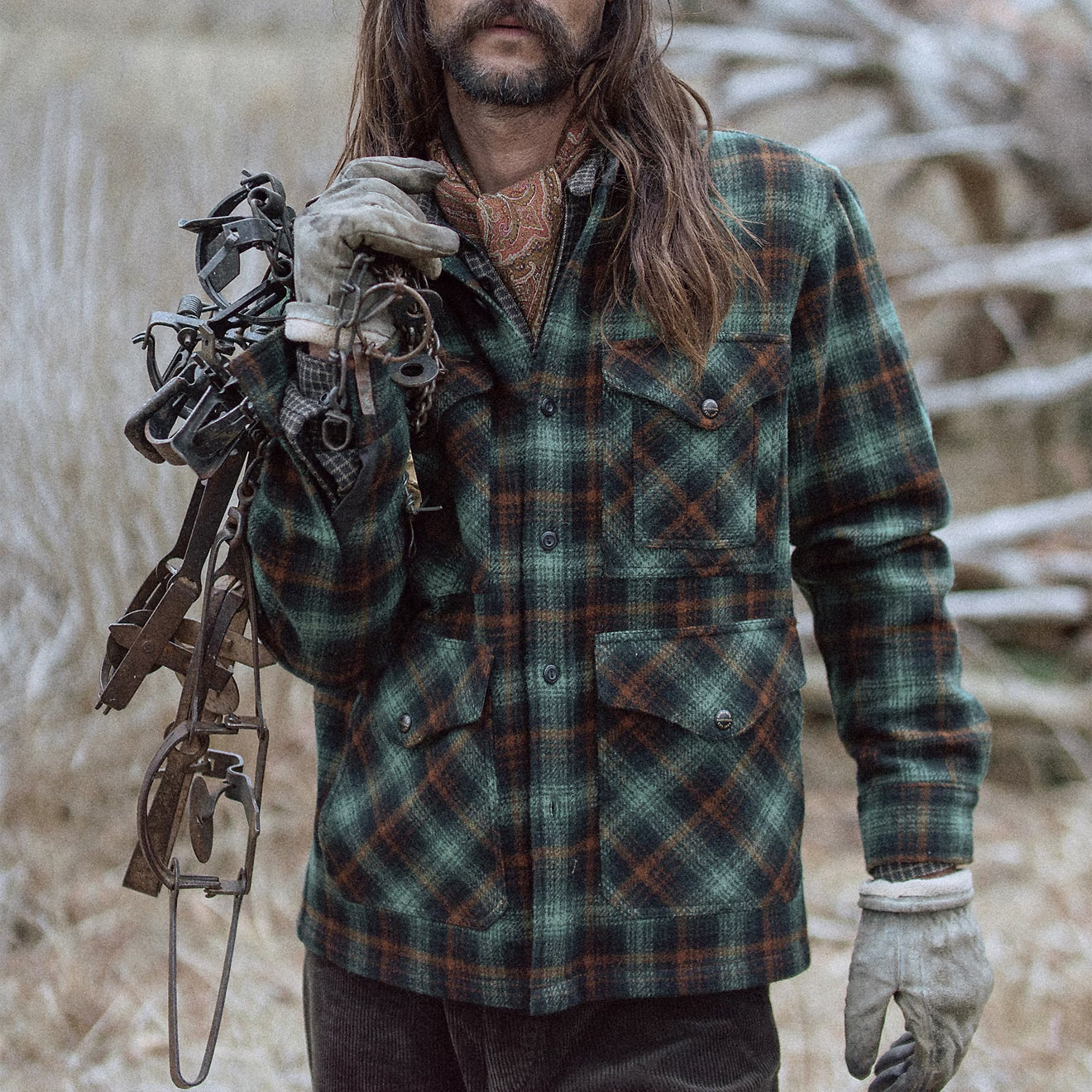 RRL By Ralph Lauren Plaid Wool Twill Overshirt Rl-772 Green Multi