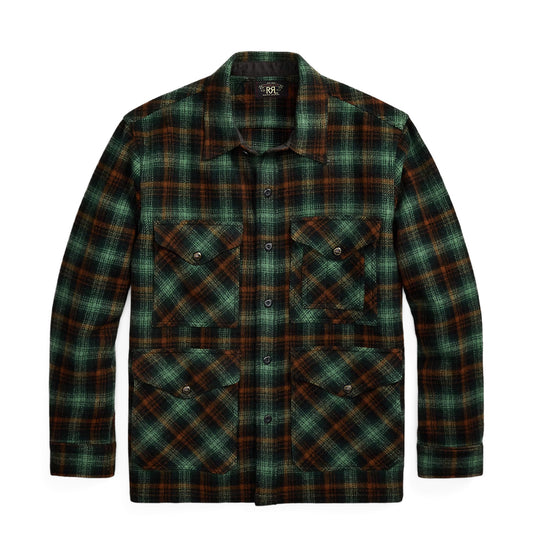 RRL By Ralph Lauren Plaid Wool Twill Overshirt Rl-772 Green Multi
