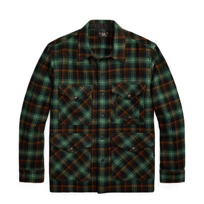 RRL By Ralph Lauren Plaid Wool Twill Overshirt Rl-772 Green Multi