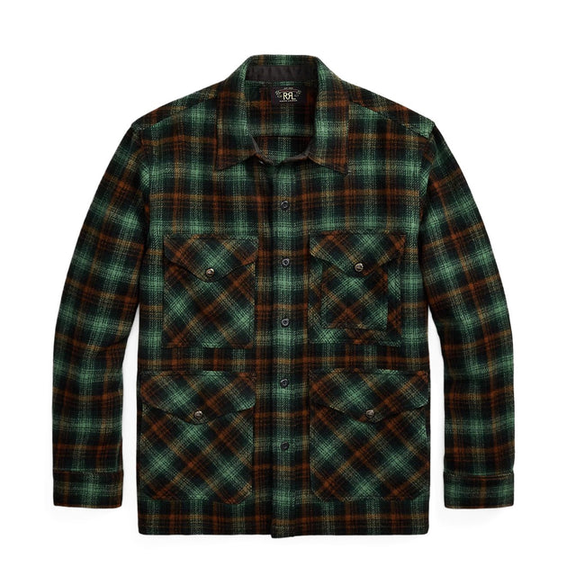 RRL By Ralph Lauren Plaid Wool Twill Overshirt Rl-772 Green Multi