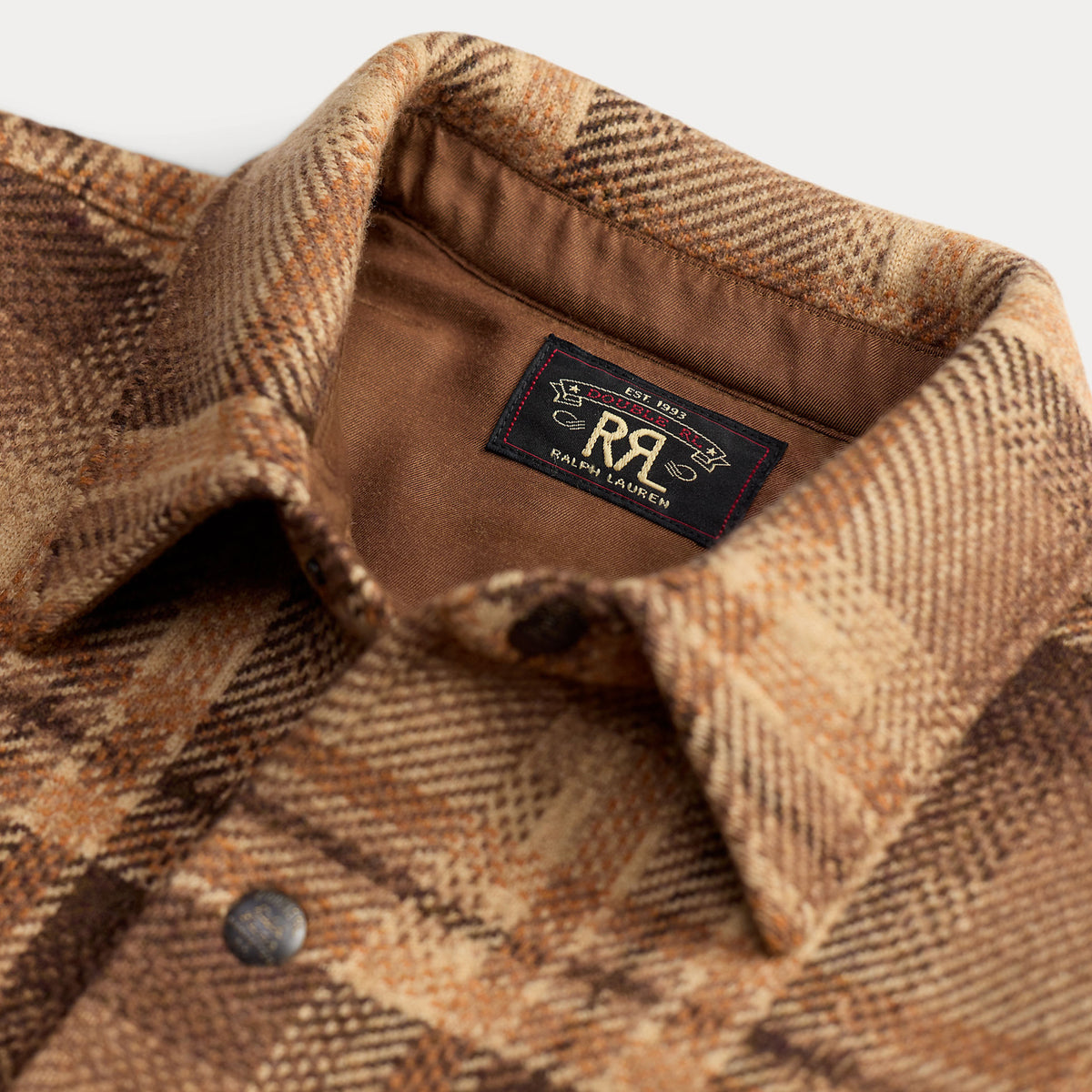RRL By Ralph Lauren Plaid Wool Workshirt Sweater Tan / Rust Multi