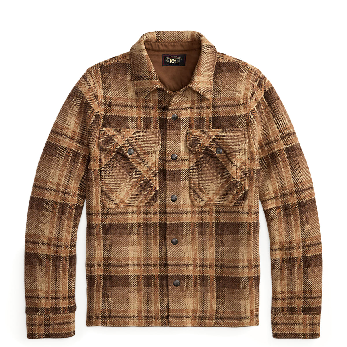 RRL By Ralph Lauren Plaid Wool Workshirt Sweater Tan / Rust Multi