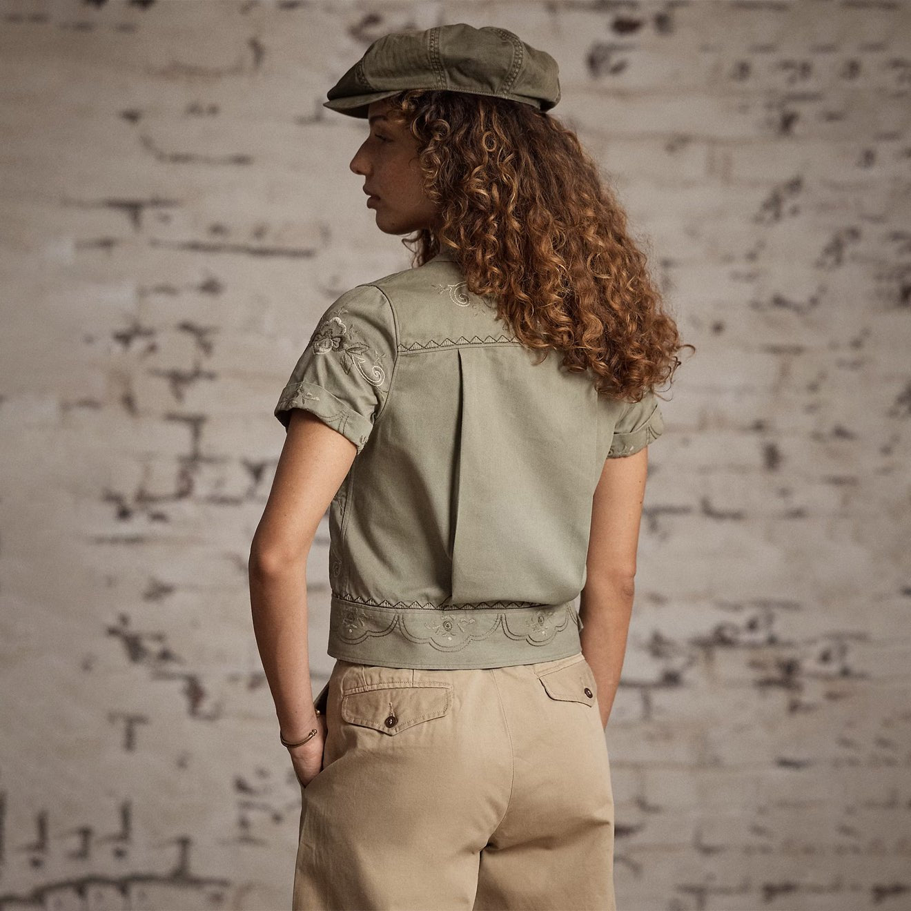 RRL By Ralph Lauren Rita Blouse Short Sleeve Button Front Shirt Med Olive Drab / Multi