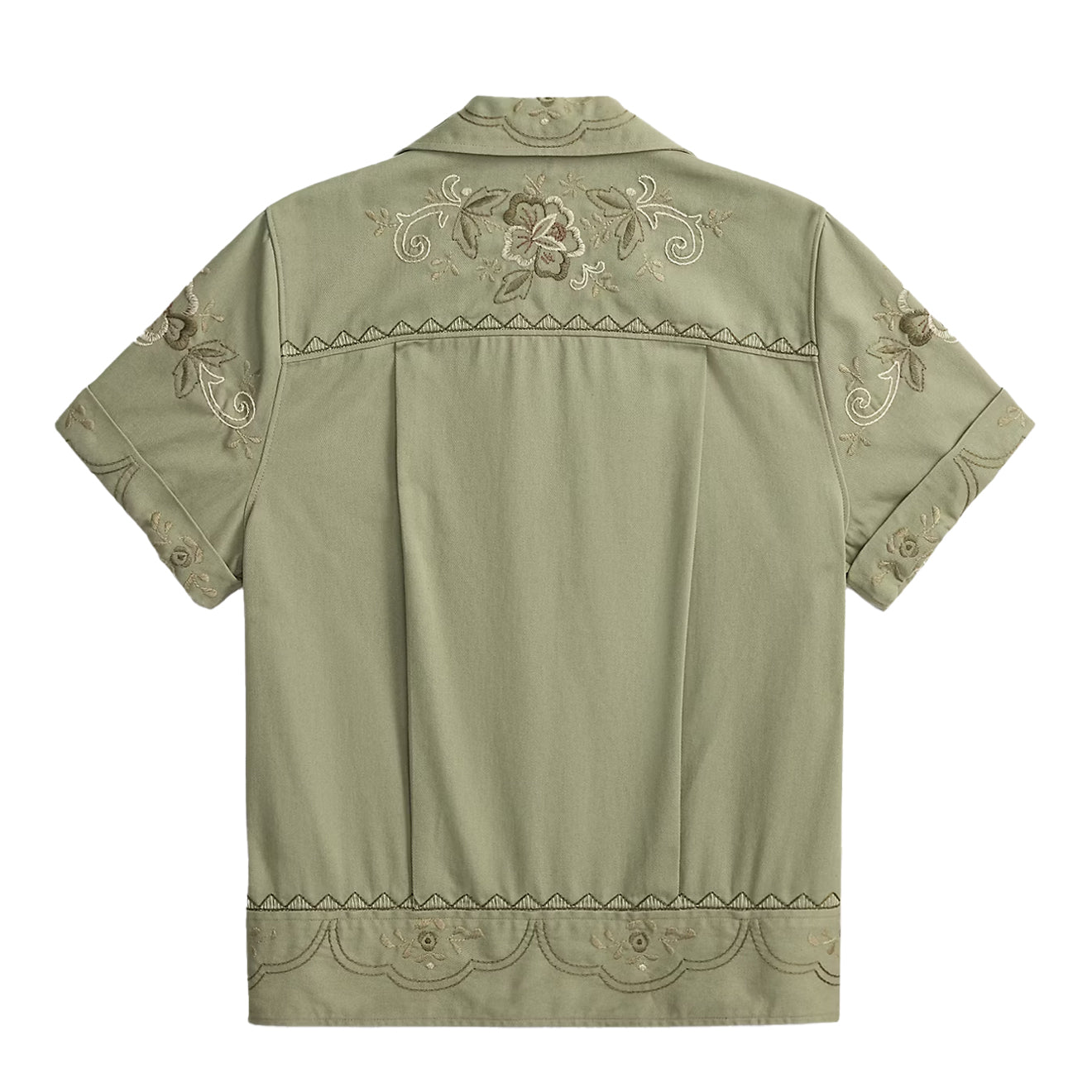 RRL By Ralph Lauren Rita Blouse Short Sleeve Button Front Shirt Med Olive Drab / Multi