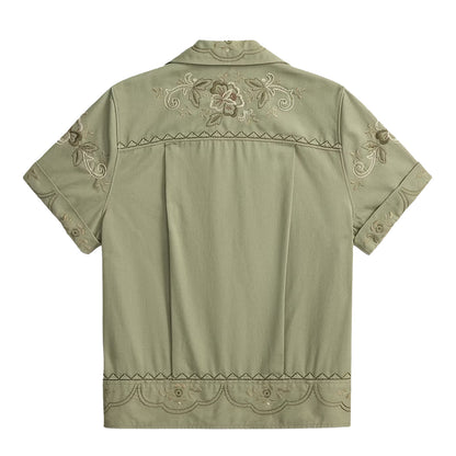 RRL By Ralph Lauren Rita Blouse Short Sleeve Button Front Shirt Med Olive Drab / Multi