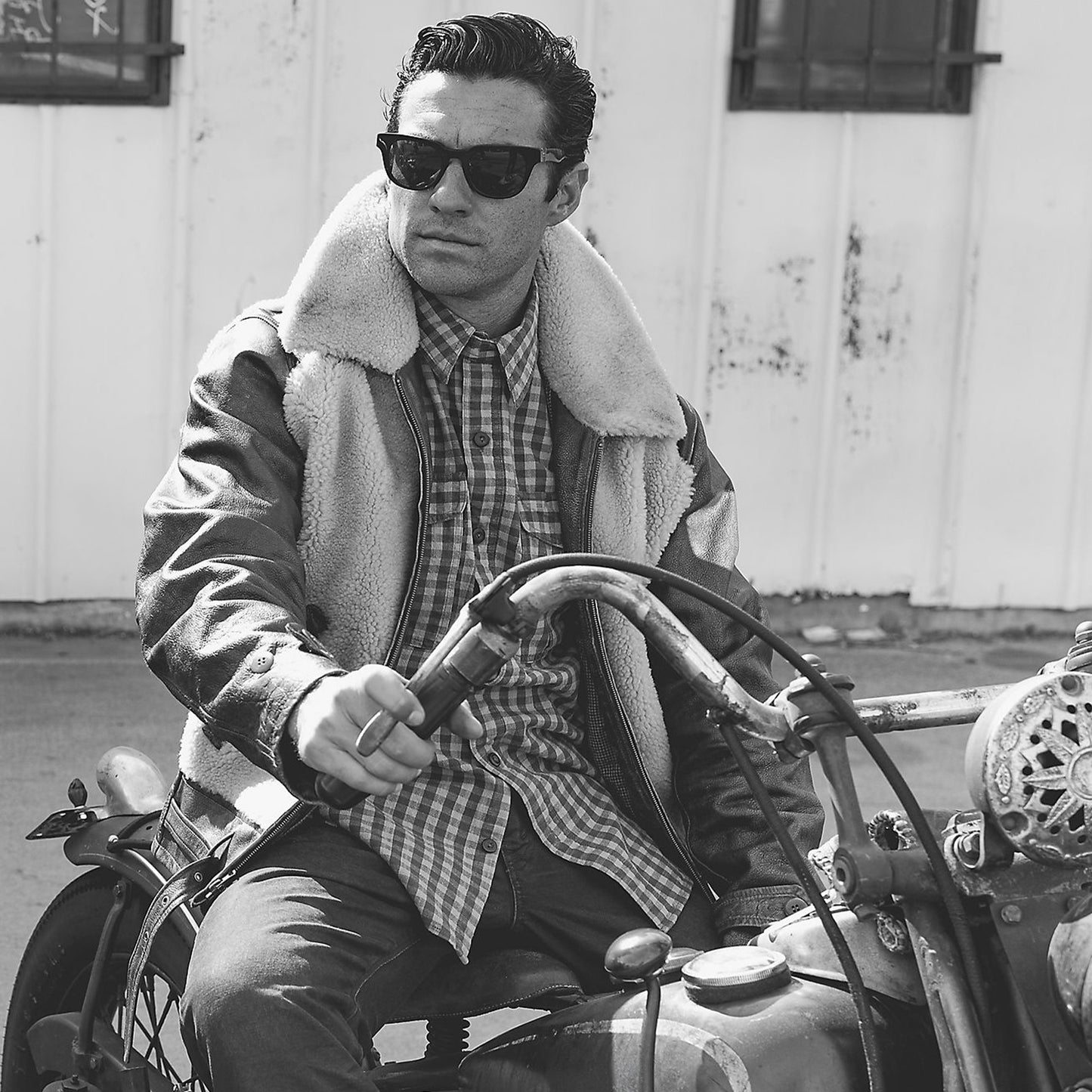 RRL By Ralph Lauren Shearling-Panel Leather Jacket Vintage Brown