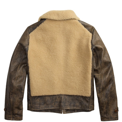 RRL By Ralph Lauren Shearling-Panel Leather Jacket Vintage Brown