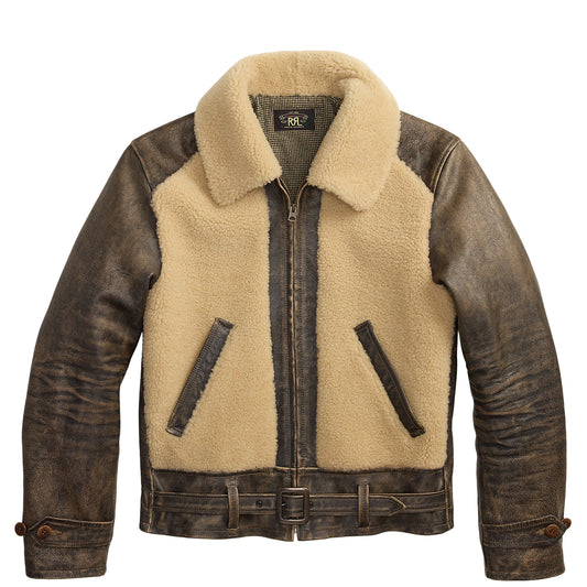 RRL By Ralph Lauren Shearling-Panel Leather Jacket Vintage Brown