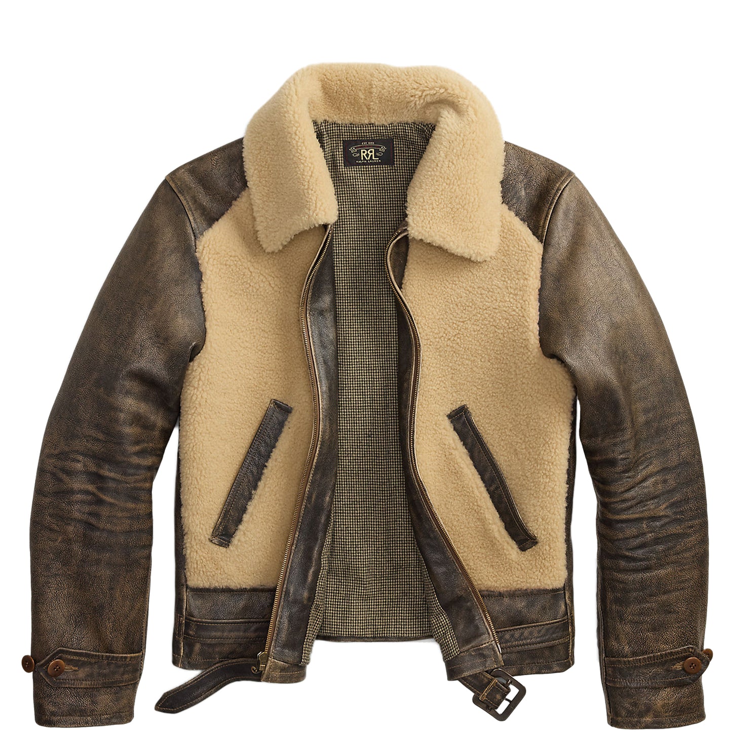 RRL By Ralph Lauren Shearling-Panel Leather Jacket Vintage Brown