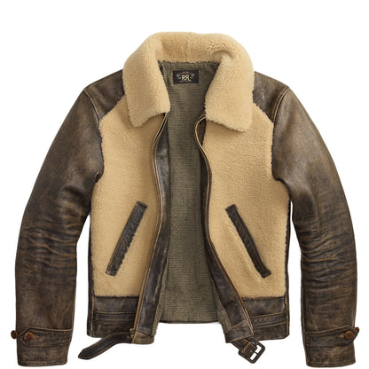 RRL By Ralph Lauren Shearling-Panel Leather Jacket Vintage Brown