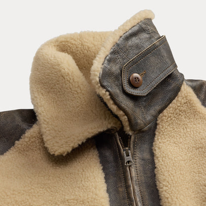 RRL By Ralph Lauren Shearling-Panel Leather Jacket Vintage Brown