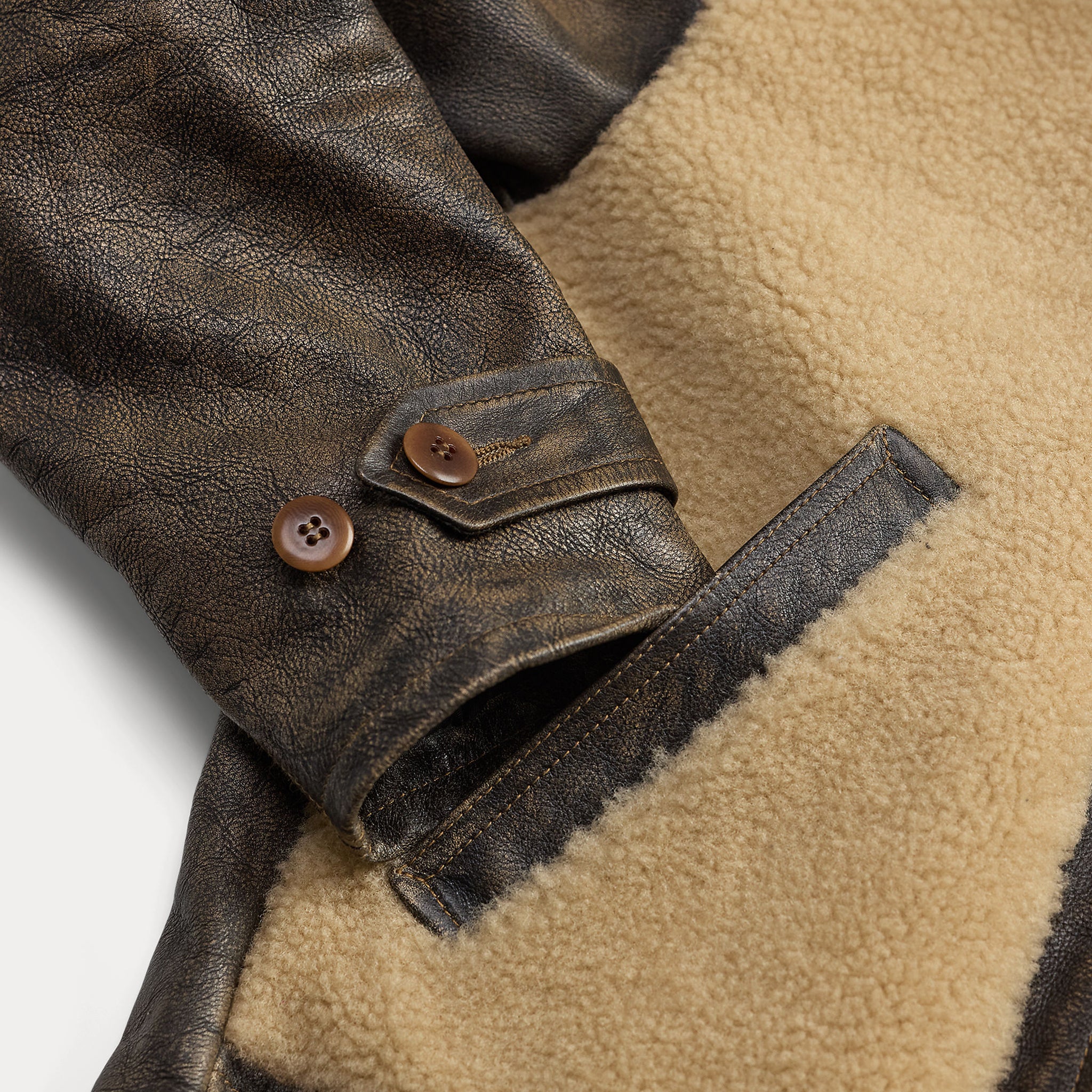 RRL By Ralph Lauren Shearling-Panel Leather Jacket Vintage Brown