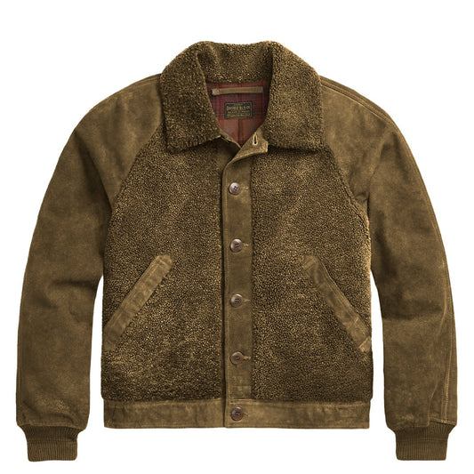 RRL By Ralph Lauren Shearling - Panelled Roughout Suede Jacket Vintage Brown