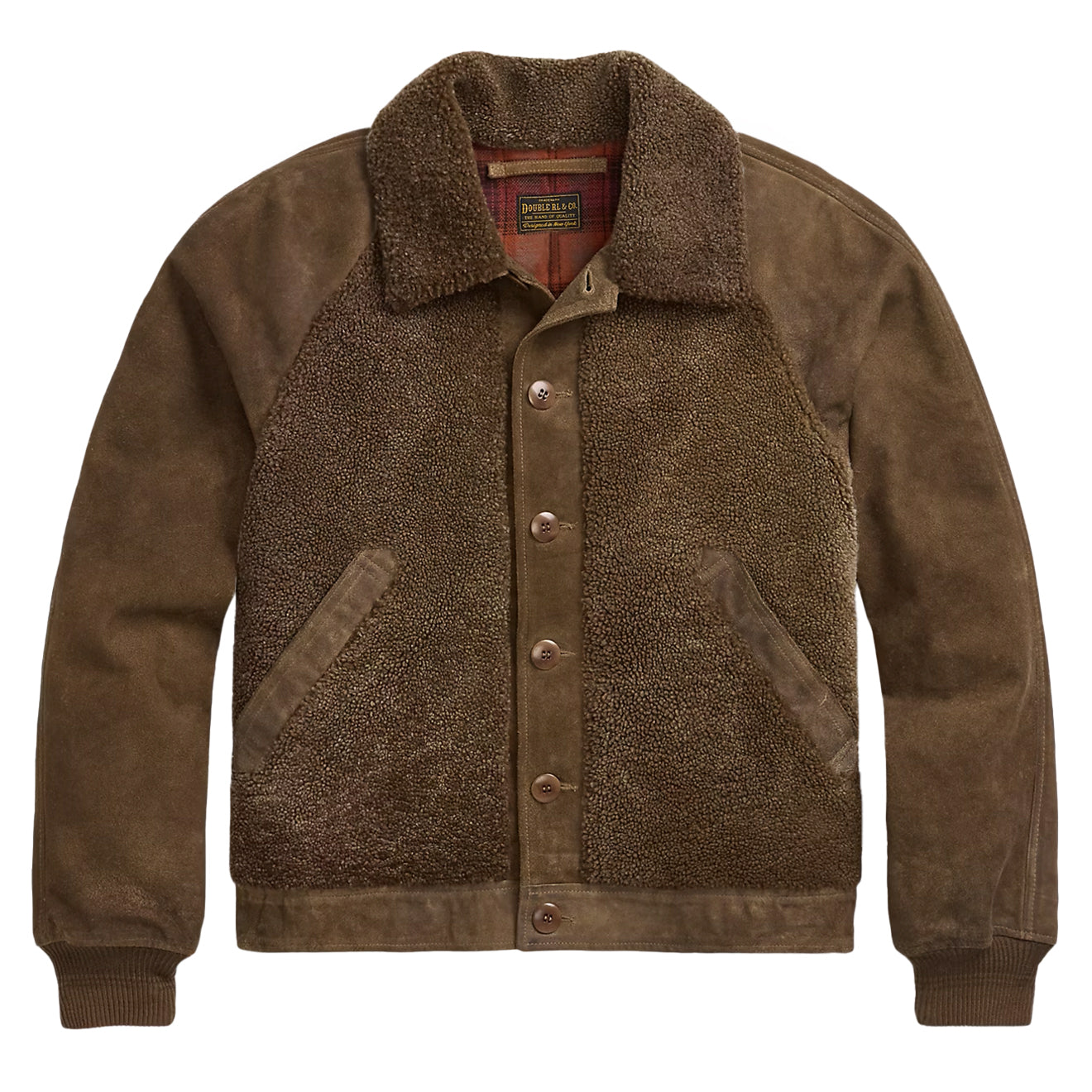 RRL By Ralph Lauren Shearling-Panelled Roughout Suede Jacket Vintage Brown - The Sporting Lodge