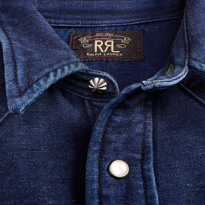 RRL By Ralph Lauren Slim Fit Chamois Western Shirt Indigo - The Sporting Lodge